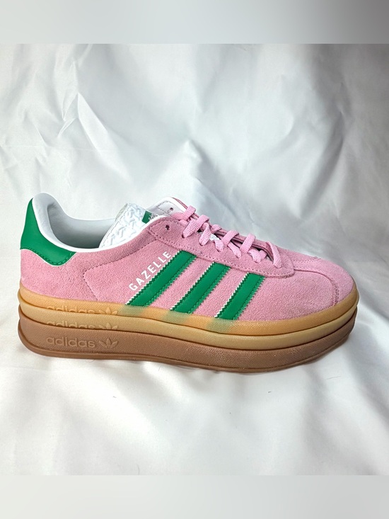 adidas Shoes - adidas Gazelle Bold Platform Sneakers Pink with Green Stripes Gum Sole Size 7
